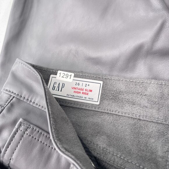 Gap Vintage Slim High Rise Faux Leather Ankle Pants Gray Women's‎ 26/12R - Picture 6 of 11